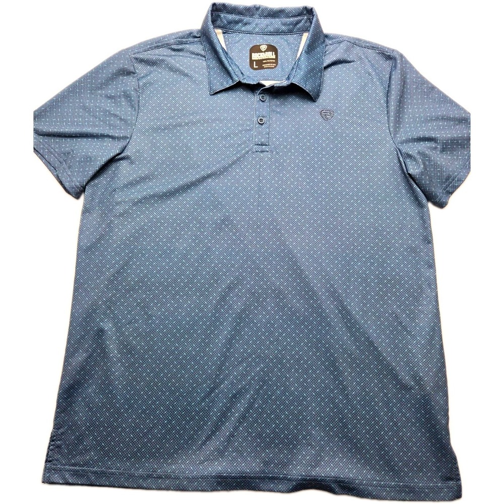 Rock & Roll Denim Mens Large Performance Polo Blue Gray Microdot RAMT51R16A